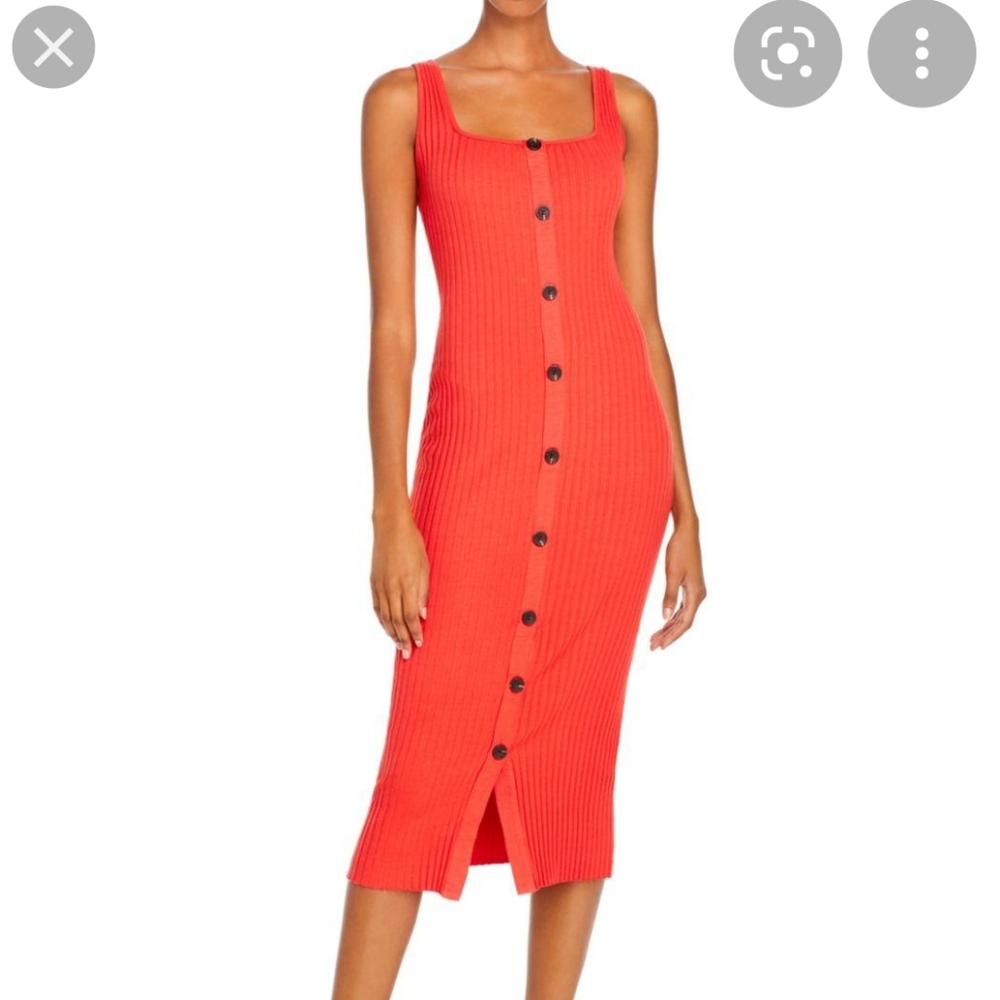 Enza Costa Military Rib Button Front Midi Dress in Cayenne